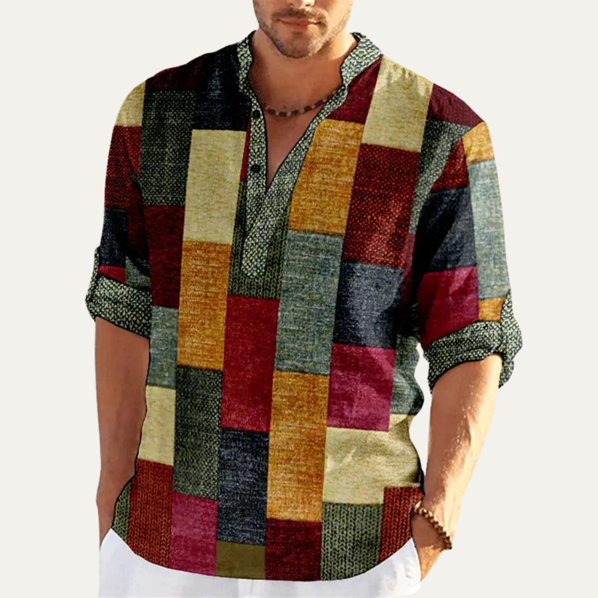 The Cormont Men’s Multicolour Patchwork Casual Polo Shirt