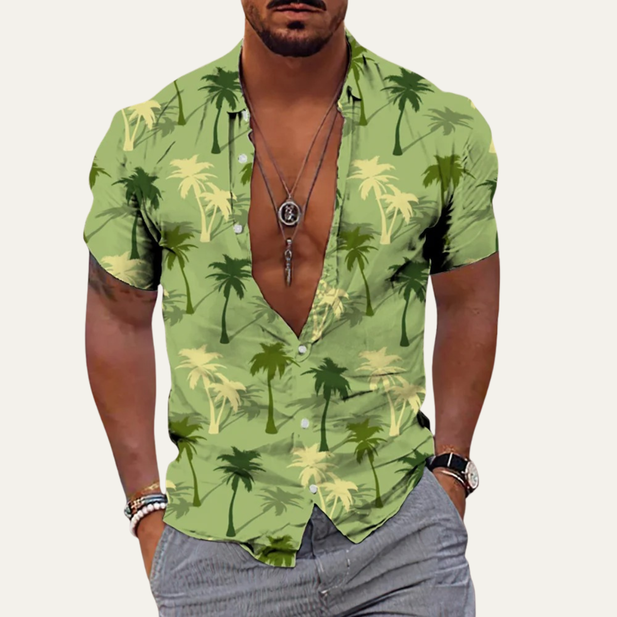 The Ironwood Hill Men’s Soft Tropical Coconut Print Hawaiian Beach Shirt