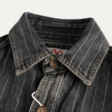 The Oakcrest Men’s Vintage Washed Vertical Stripe Denim Shirt Jacket – Dark Blue