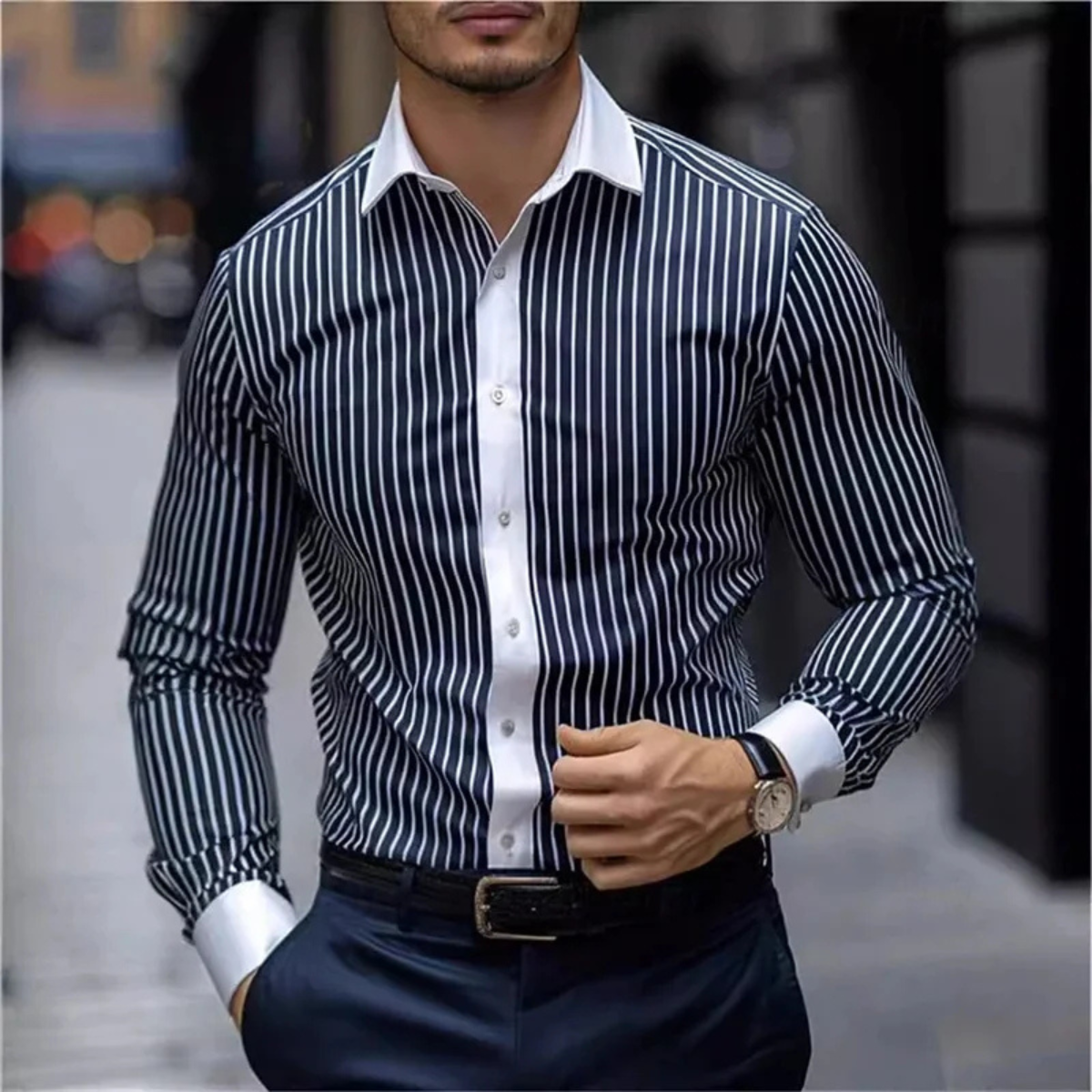 The Harwood Men’s Multicolour Vertical Stripe Casual Shirt