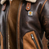 Karlo | Cozy Brown Leather Jacket Featuring Sherpa Collar
