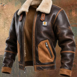 Karlo | Cozy Brown Leather Jacket Featuring Sherpa Collar