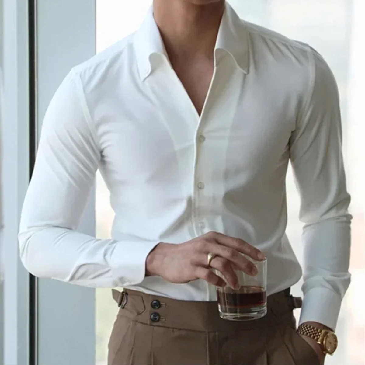 The Oakwood Park Men’s Collar Slim Fit Wrinkle Free Casual Shirt