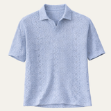 The Brookstone Men’s Crochet Knit Short Sleeve Polo Shirt – Light Blue