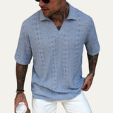 The Brookstone Men’s Crochet Knit Short Sleeve Polo Shirt – Light Blue