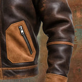 Karlo | Cozy Brown Leather Jacket Featuring Sherpa Collar