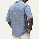 The Brookstone Men’s Crochet Knit Short Sleeve Polo Shirt – Light Blue