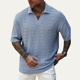 The Brookstone Men’s Crochet Knit Short Sleeve Polo Shirt – Light Blue