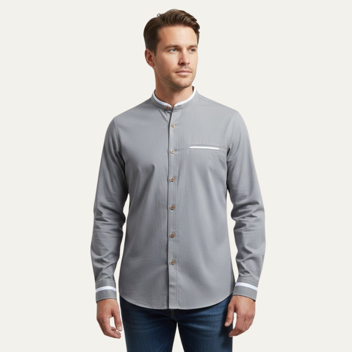 The Silverhaven Ridge Men’s Standing Collar Business Button-Up Shirt