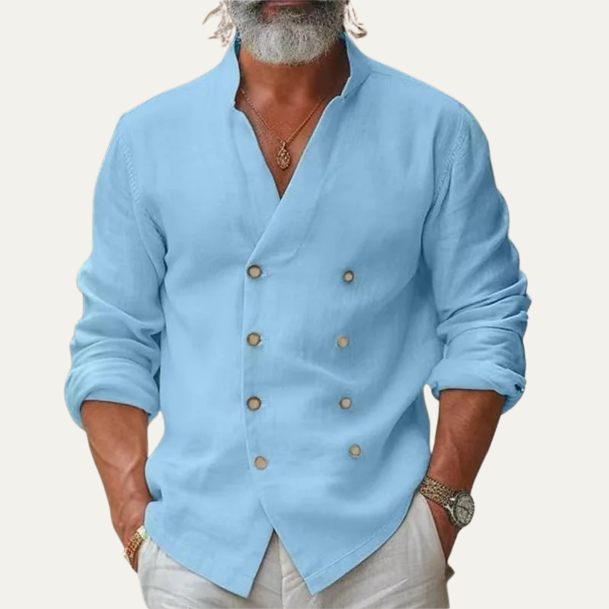 The Silverbrook Ridge Men’s Vintage Stand Collar Double Breasted Shirt