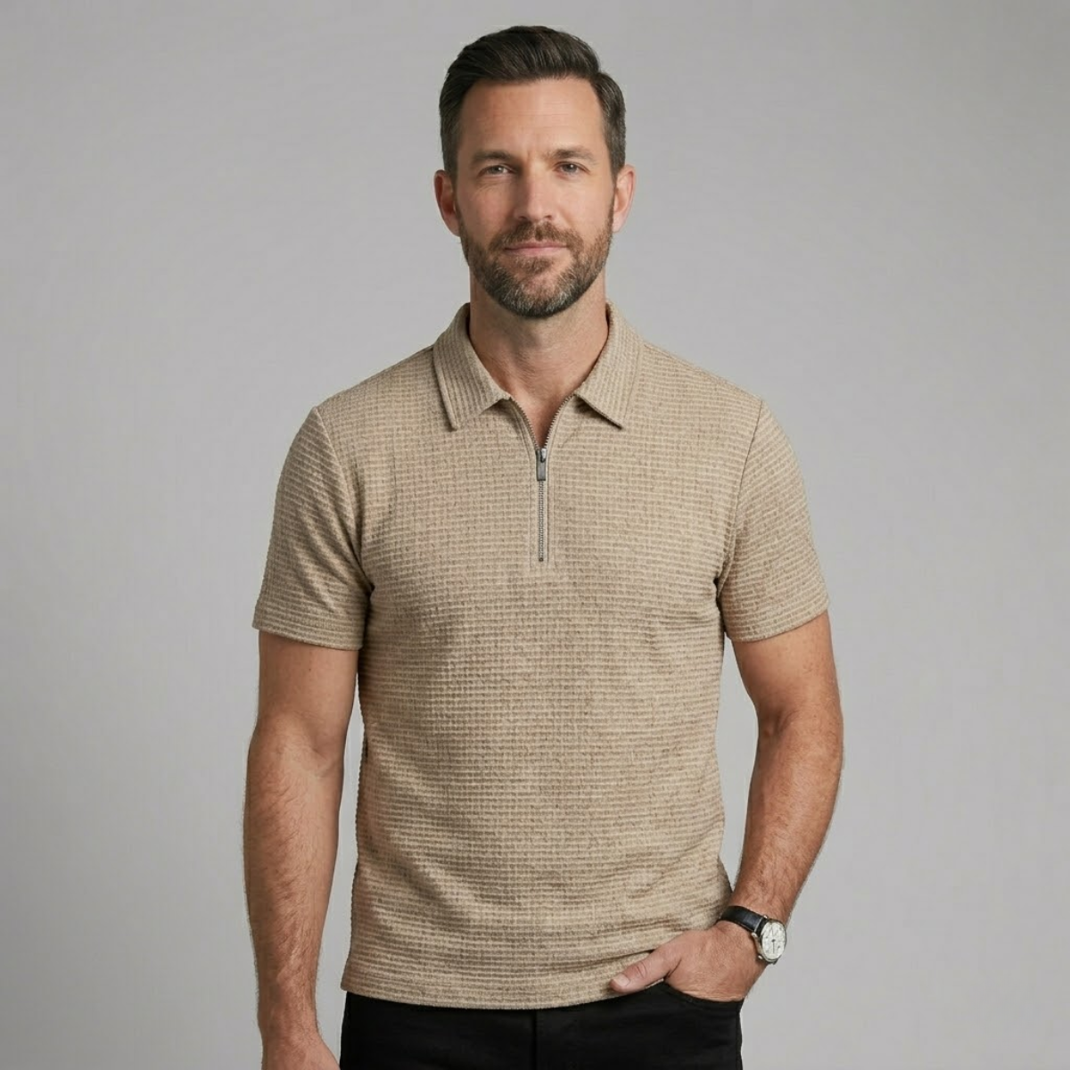 The Ravenswood Men’s Waffle Knit Half Zip Polo Shirt