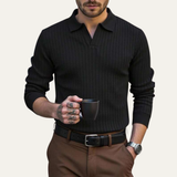 The Ironcrest Hill Men’s Casual Long Sleeve Ribbed Knit Polo Shirt