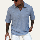 The Glenridge Hill Men’s Bohemian Crochet Mesh Linen Shirt – Light Blue