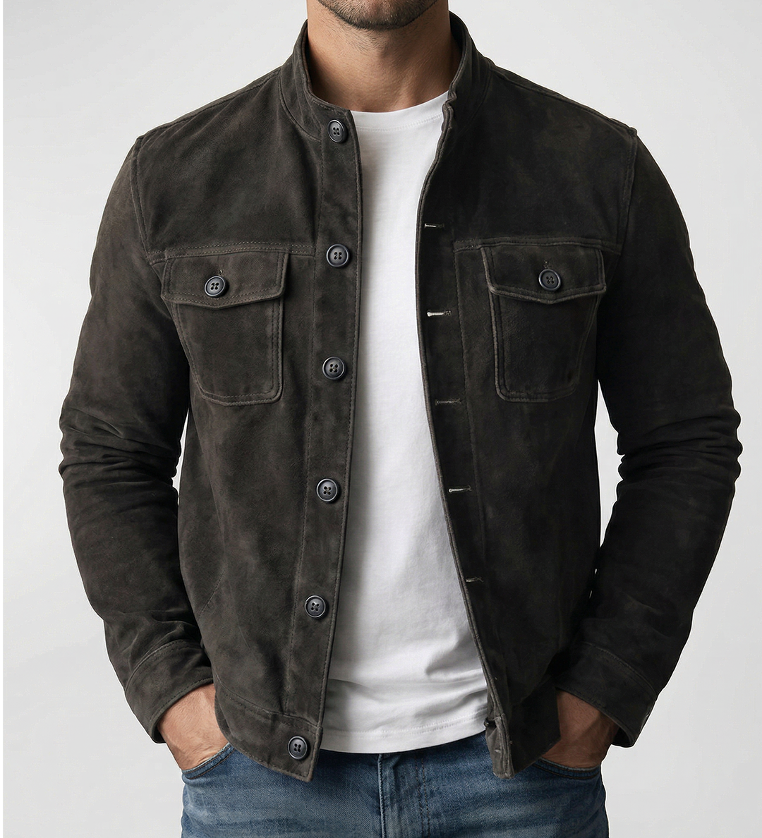 Arthur - Classic Suede Jacket with Button Details