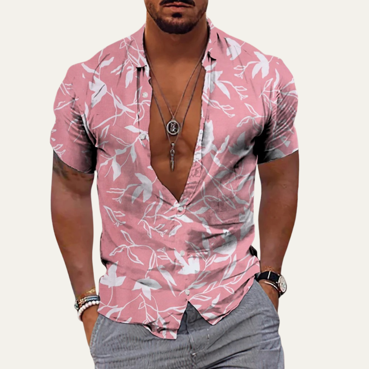 The Ironwood Hill Men’s Soft Tropical Coconut Print Hawaiian Beach Shirt