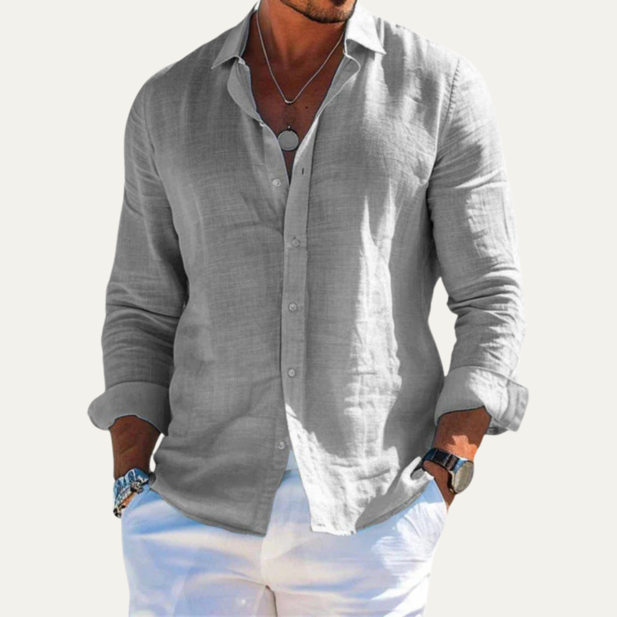 The Silverpark Ridge Men’s Cotton Linen Casual Lapel Shirt