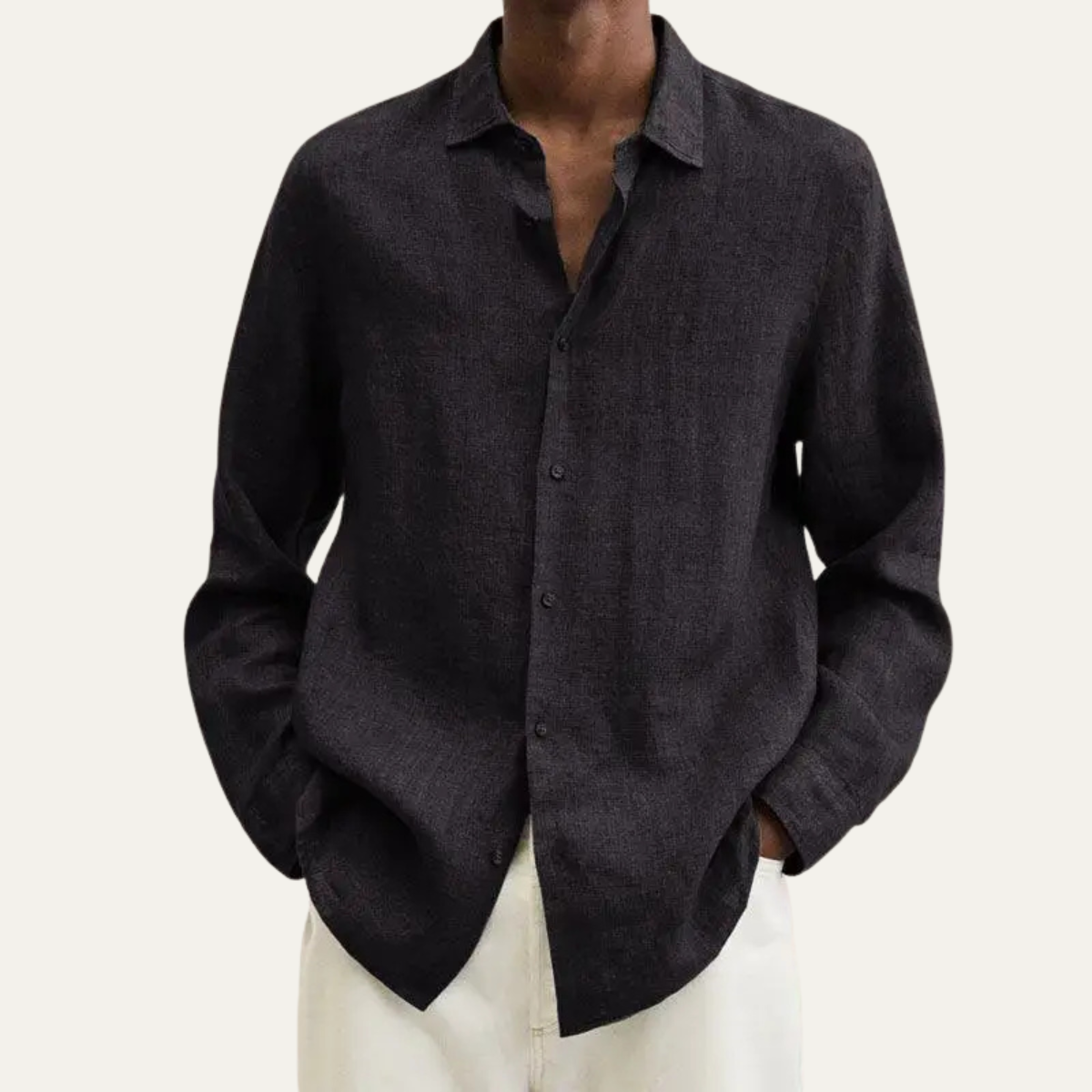 The Alderhill Men’s Breathable Linen Cotton Shirt with Turn Down Collar
