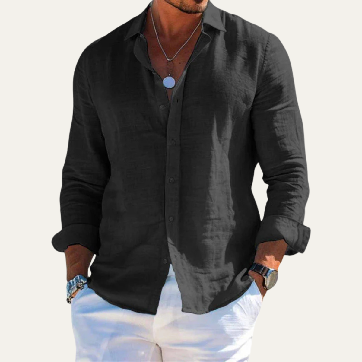 The Silverpark Ridge Men’s Cotton Linen Casual Lapel Shirt