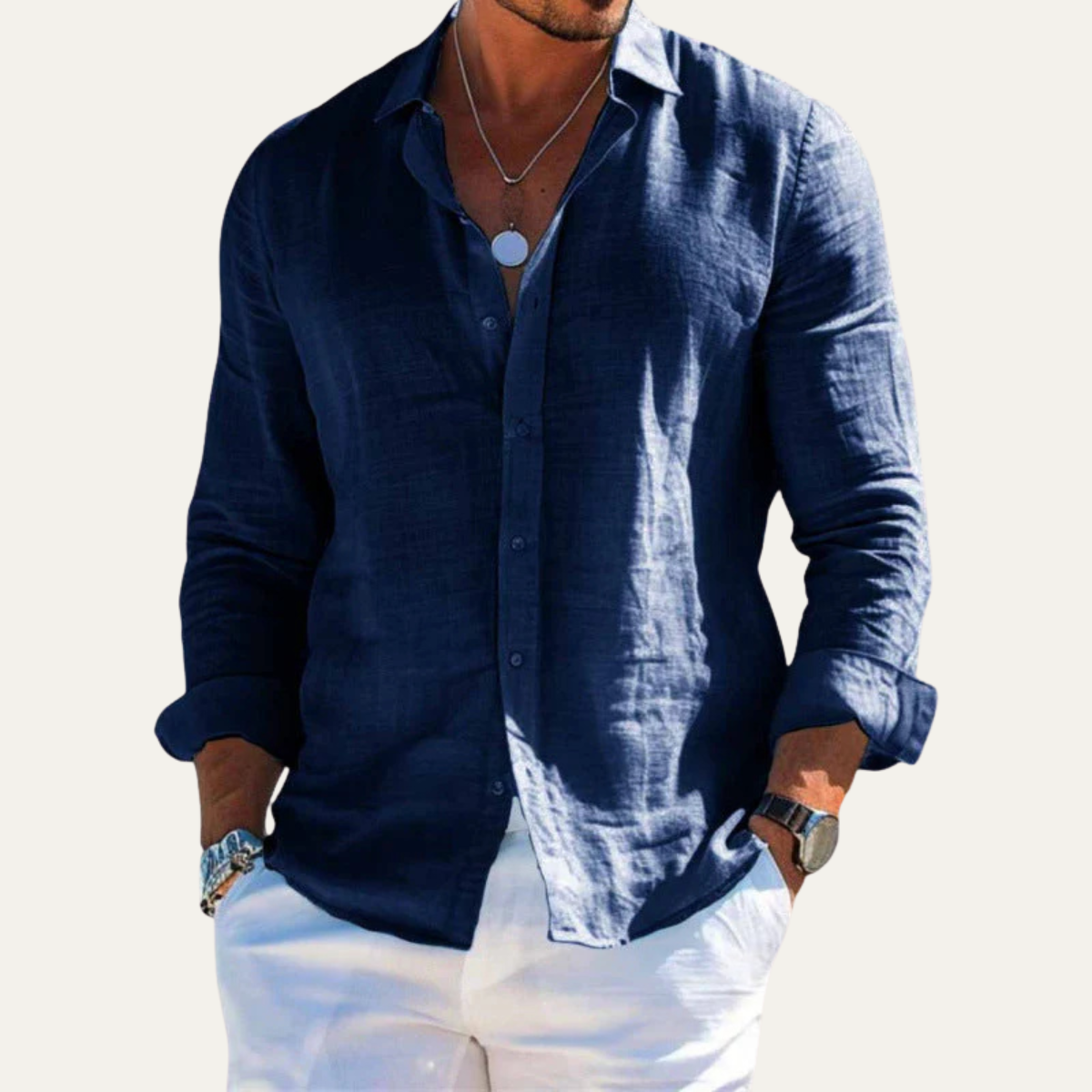 The Cedarbrook Hill Men’s Cotton Linen Trendy Lapel Shirt