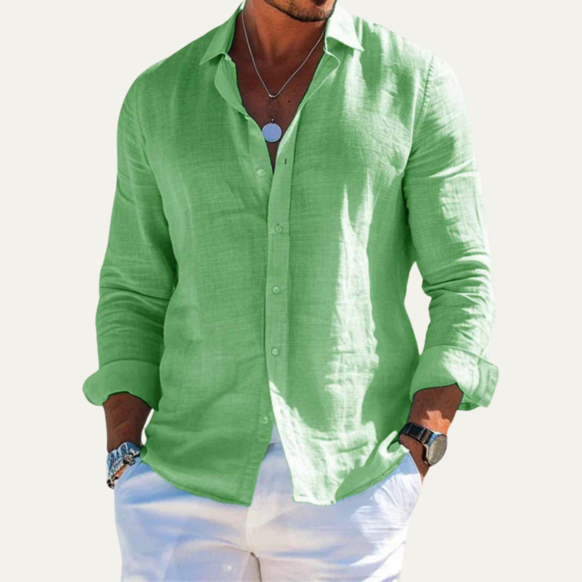 The Maplecrest Hill Men’s Cotton Linen Lightweight Lapel Shirt