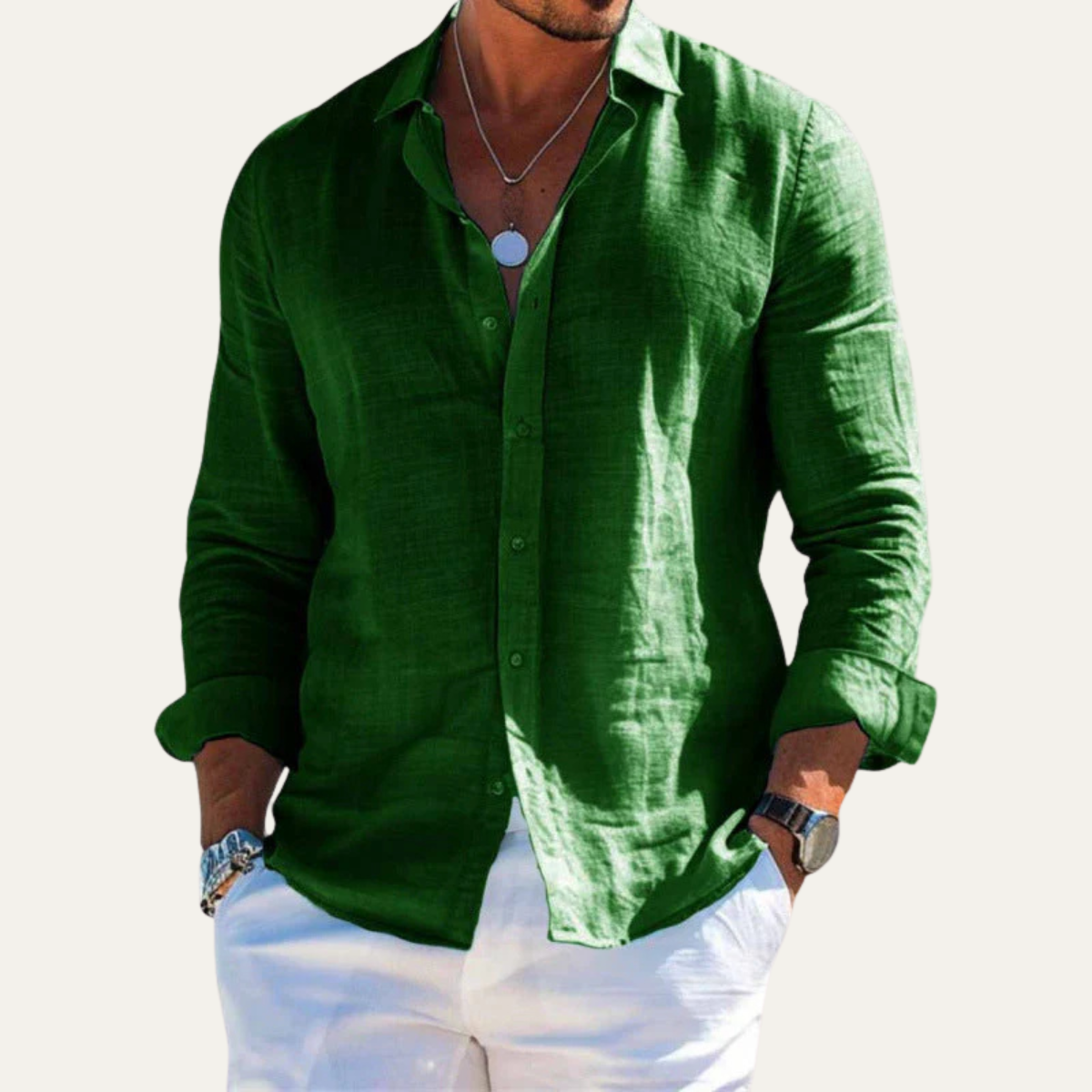 The Maplecrest Hill Men’s Cotton Linen Lightweight Lapel Shirt