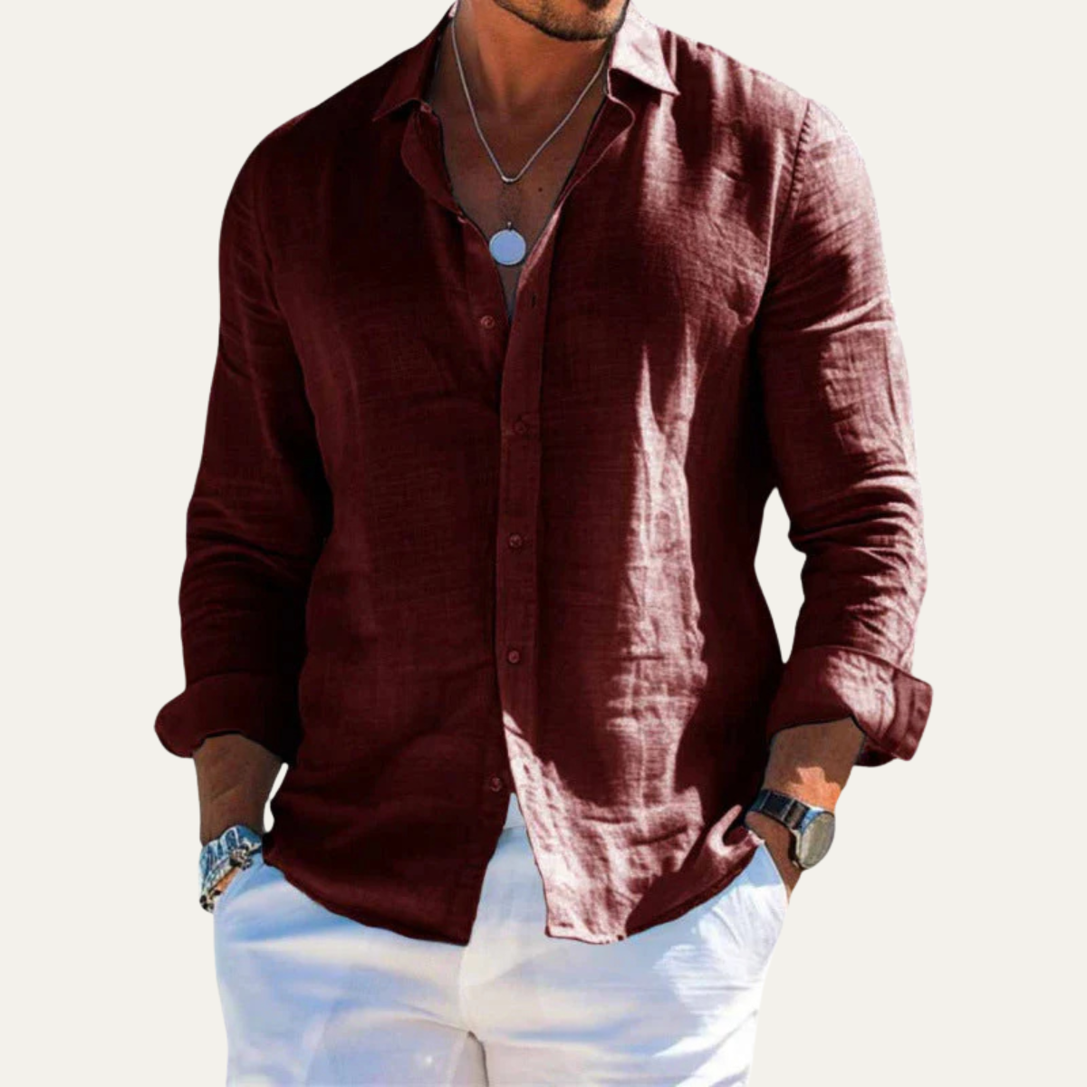 The Maplecrest Hill Men’s Cotton Linen Lightweight Lapel Shirt