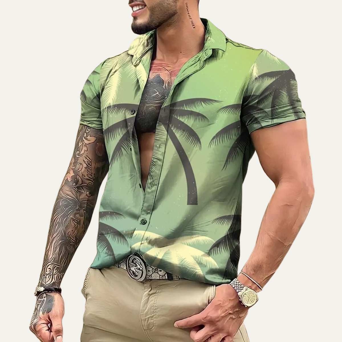 The Silverfield Men’s Lightweight Tropical Coconut Print Hawaiian Beach Shirt