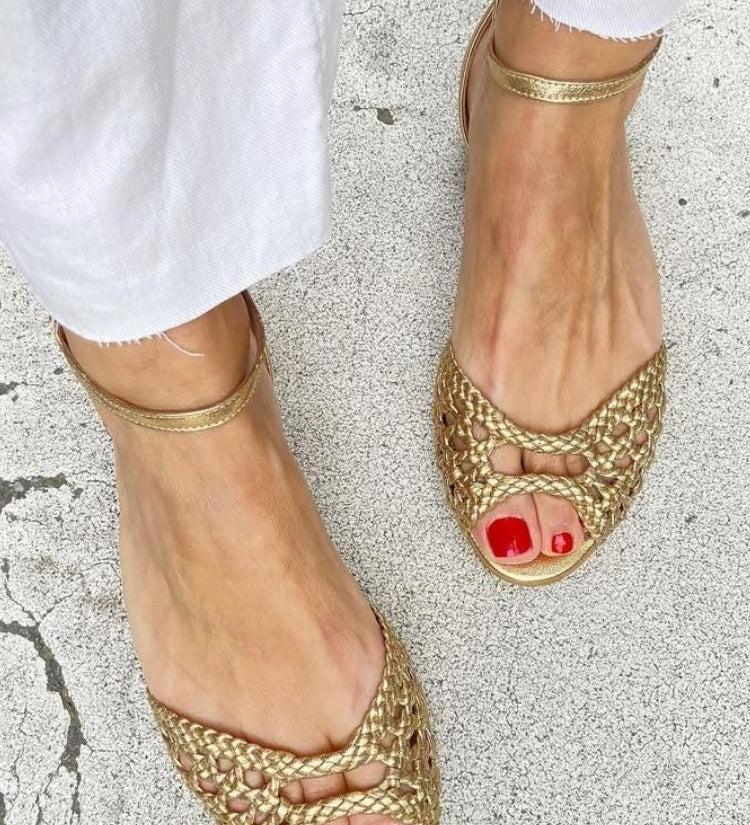 Isadora | Woven Gold Sandals