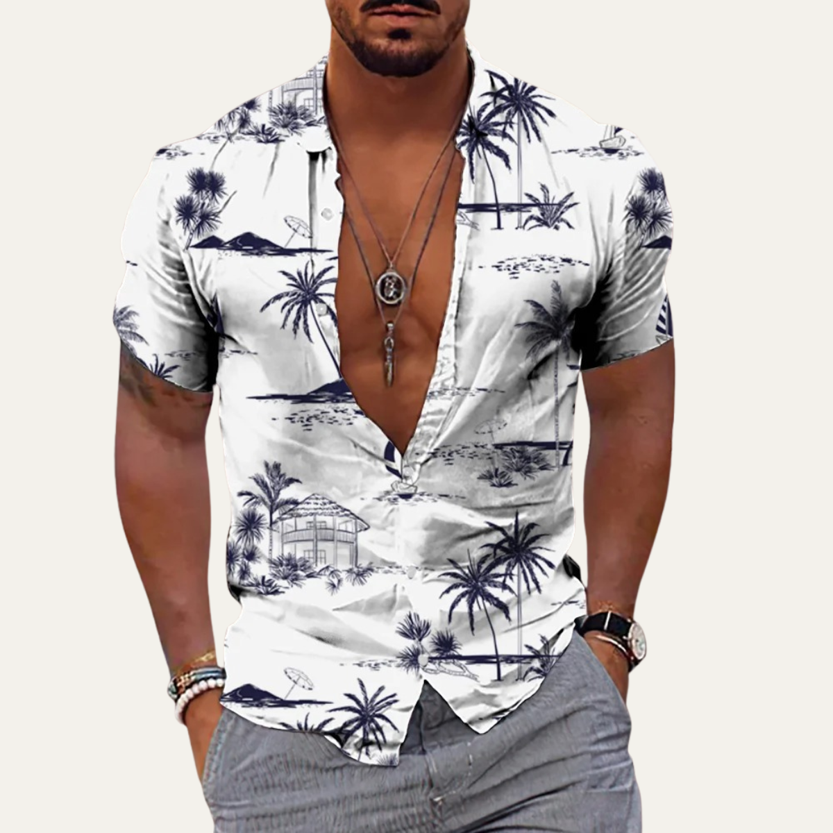 The Ironwood Hill Men’s Soft Tropical Coconut Print Hawaiian Beach Shirt