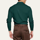 The Oakpark Men’s Trendy Long Sleeve Ribbed Knit Polo Shirt