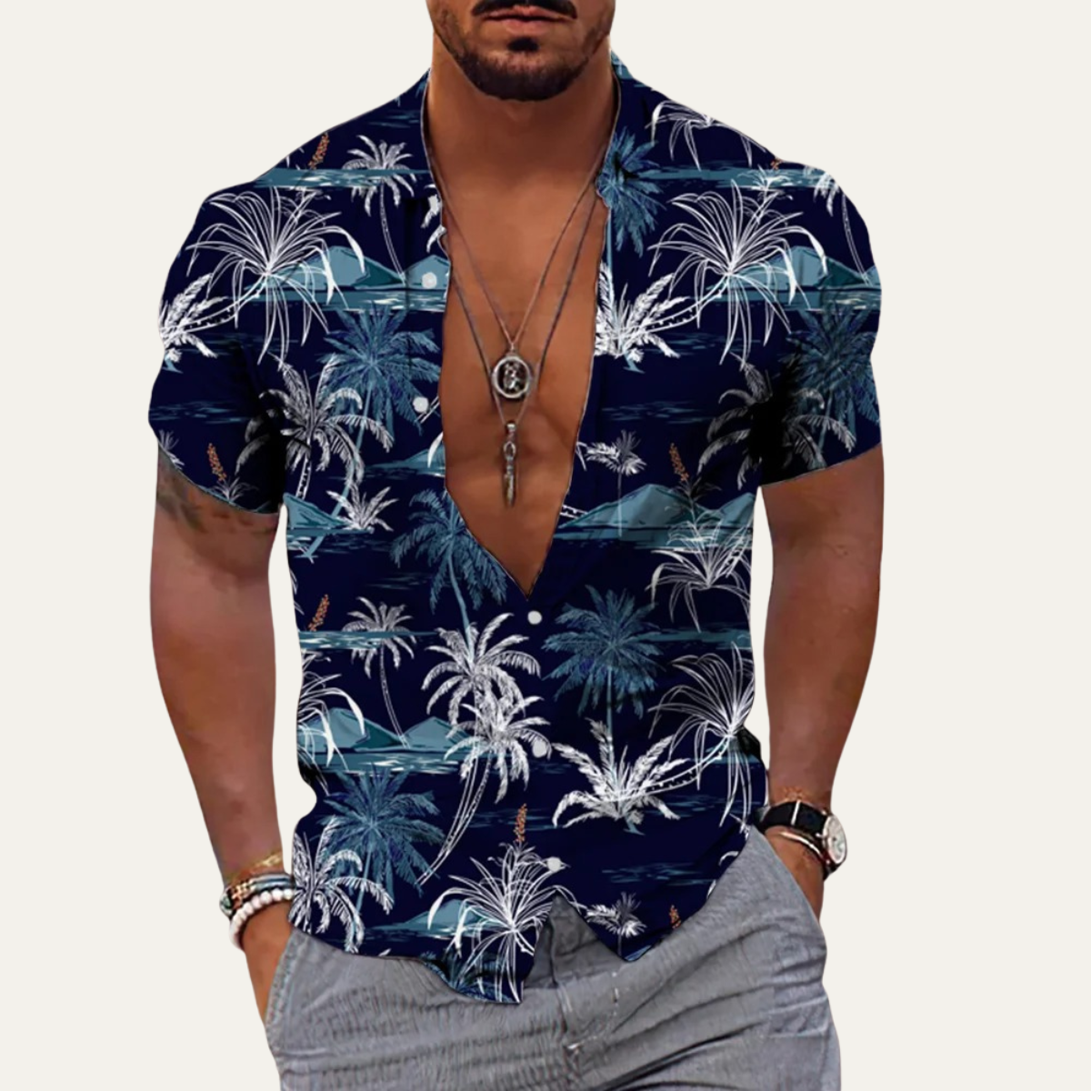 The Cedarforest Men’s Casual Tropical Coconut Print Hawaiian Beach Shirt