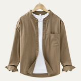 The Ashmont Ridge Men’s Loose Fit Cotton Linen Mandarin Collar Shirt