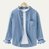 The Ashmont Ridge Men’s Loose Fit Cotton Linen Mandarin Collar Shirt