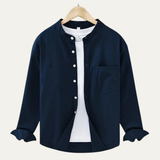 The Ashmont Ridge Men’s Loose Fit Cotton Linen Mandarin Collar Shirt