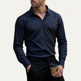 The Oakpark Men’s Trendy Long Sleeve Ribbed Knit Polo Shirt