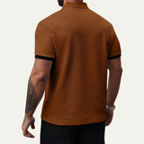 The Crestview Ridge Men’s Summer Textured Polo Shirt with Contrast Collar