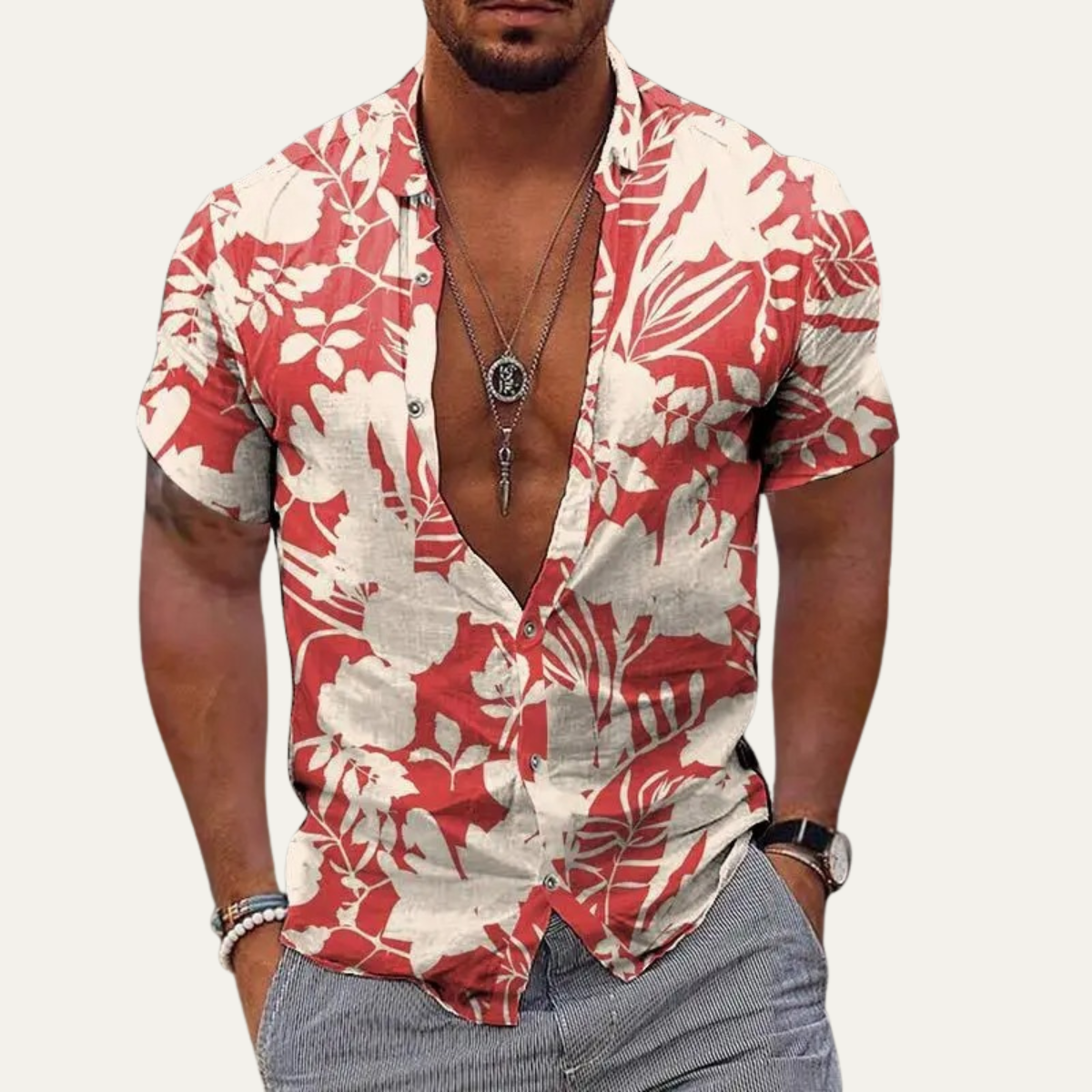 The Ironwood Hill Men’s Soft Tropical Coconut Print Hawaiian Beach Shirt