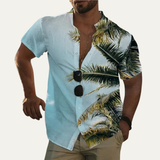 The Cedarforest Men’s Casual Tropical Coconut Print Hawaiian Beach Shirt