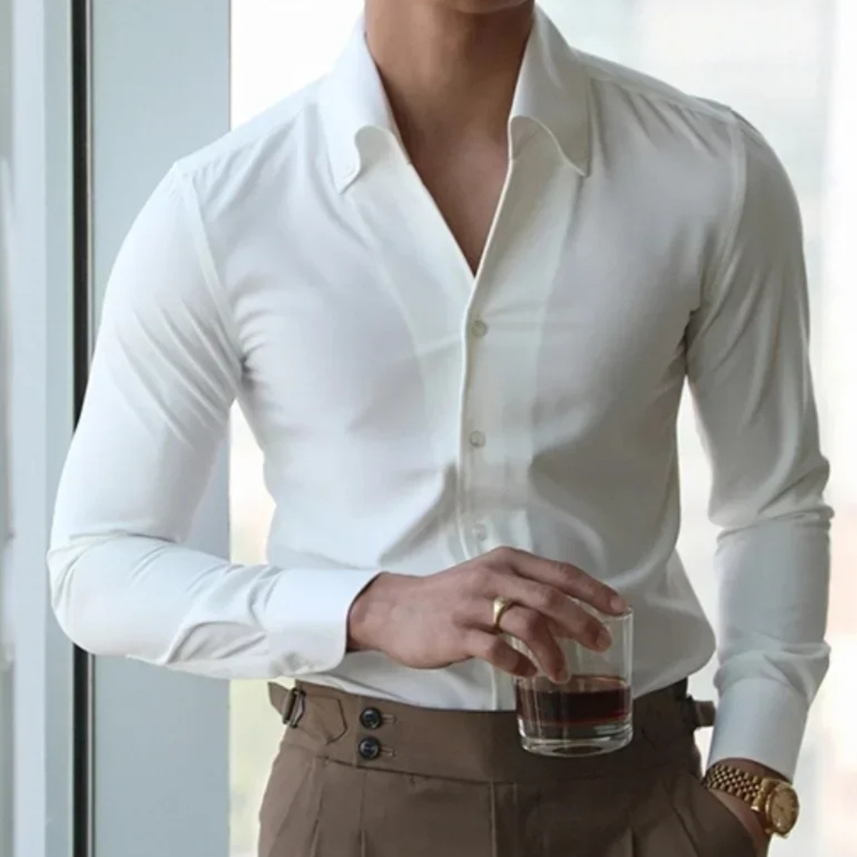 The Redfield Men’s Italian Collar Button Up Shirt — White