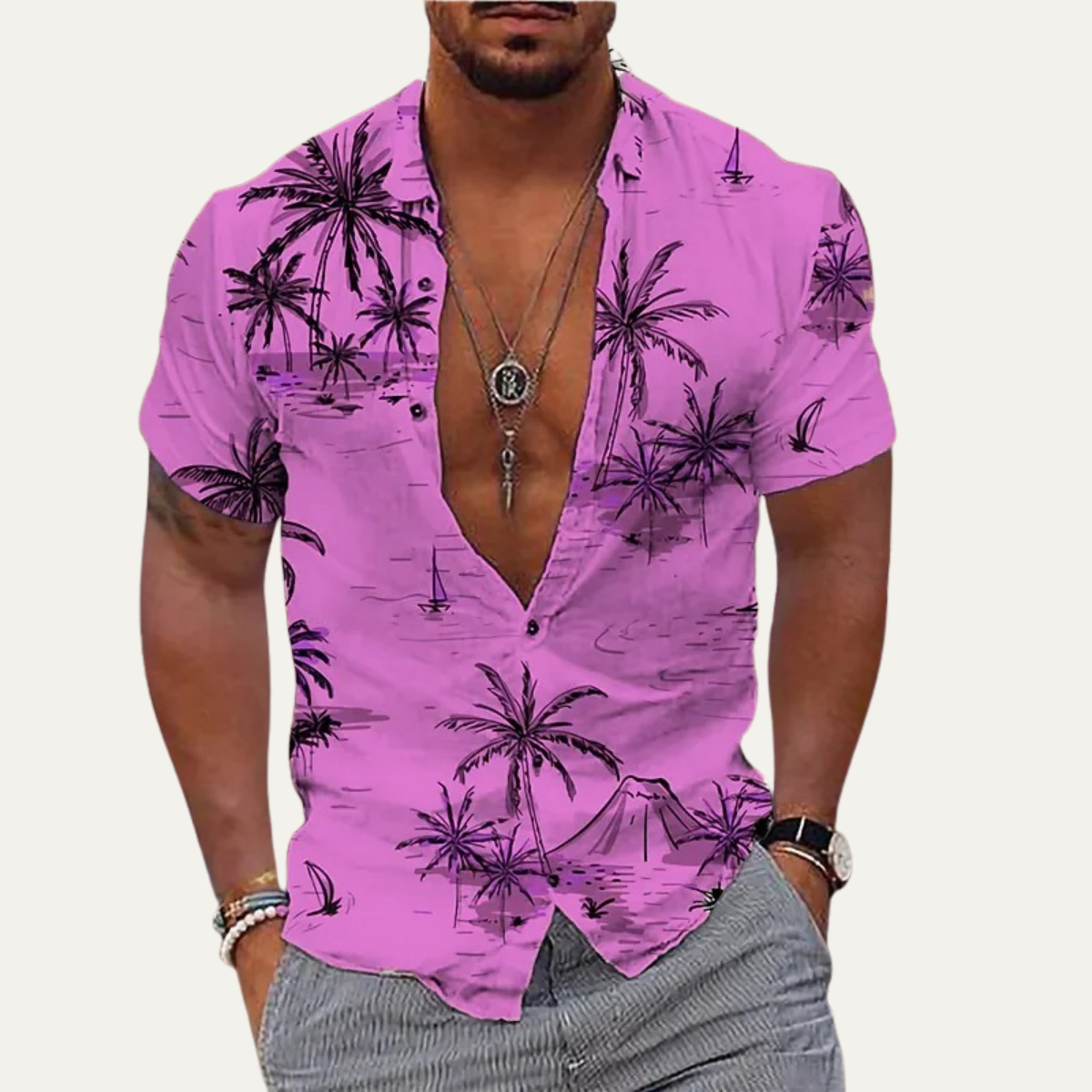 The Willowrun Men’s Classic Tropical Coconut Print Hawaiian Beach Shirt