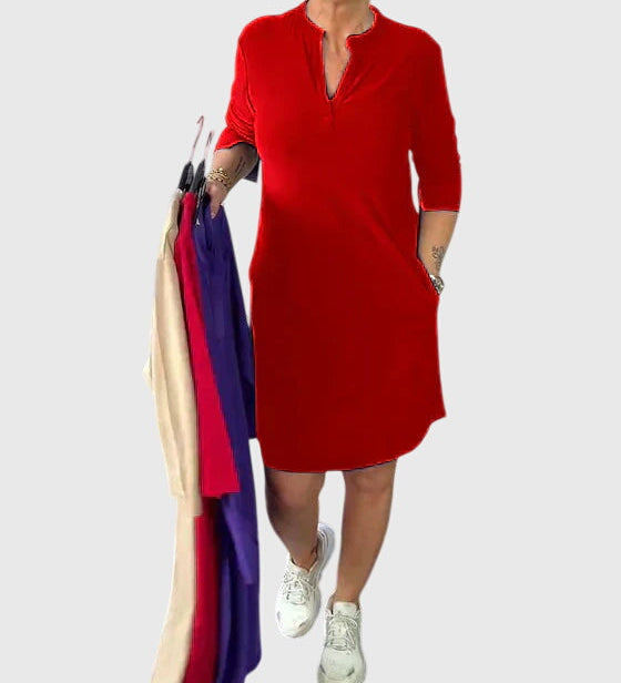 Caroline | Solid V-Neck Dress
