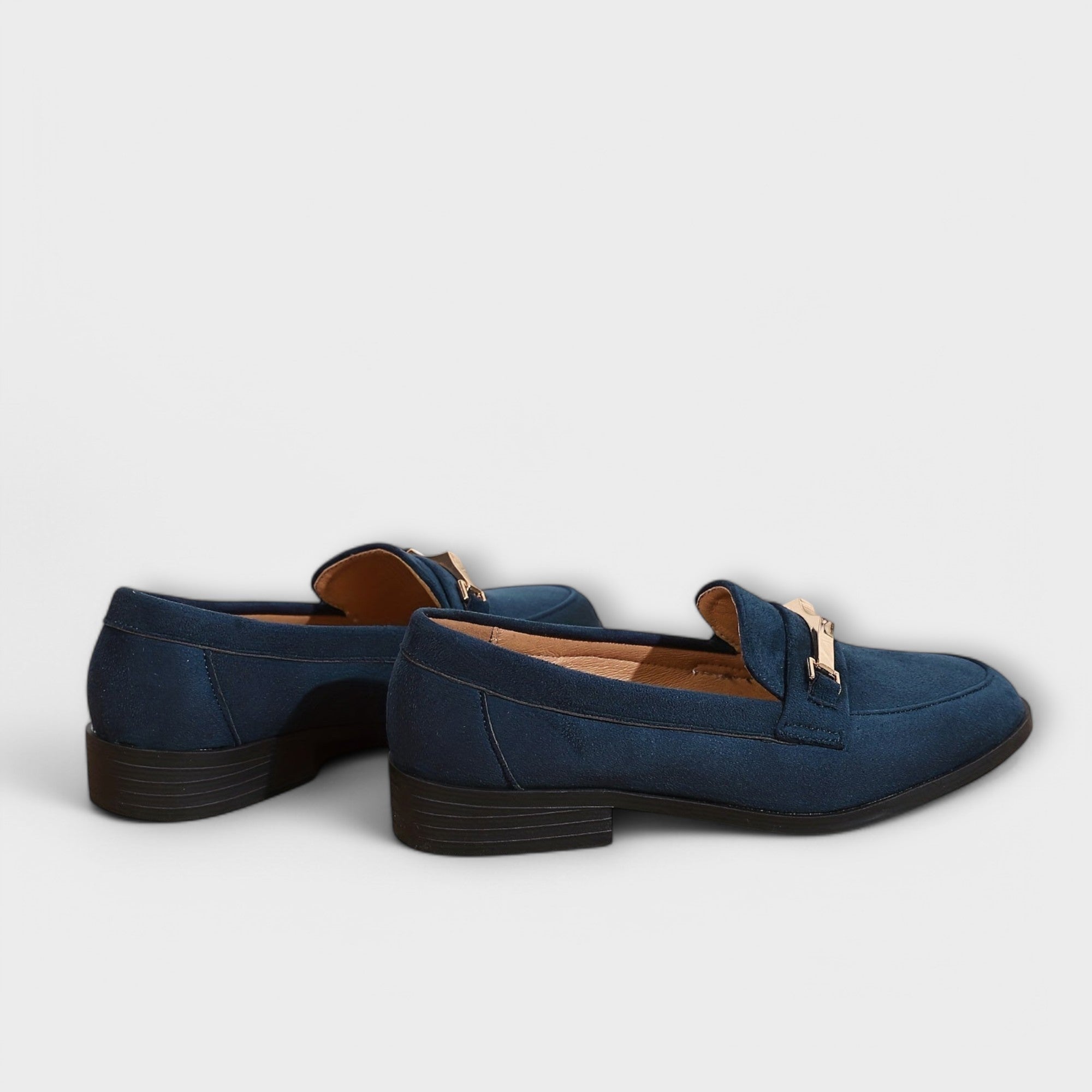 Rosaleen gold chain suede-effect loafers for women | Ellie Dublin