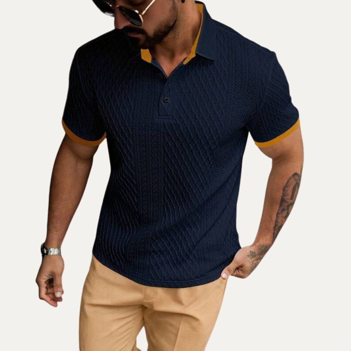 The Crestview Ridge Men’s Summer Textured Polo Shirt with Contrast Collar