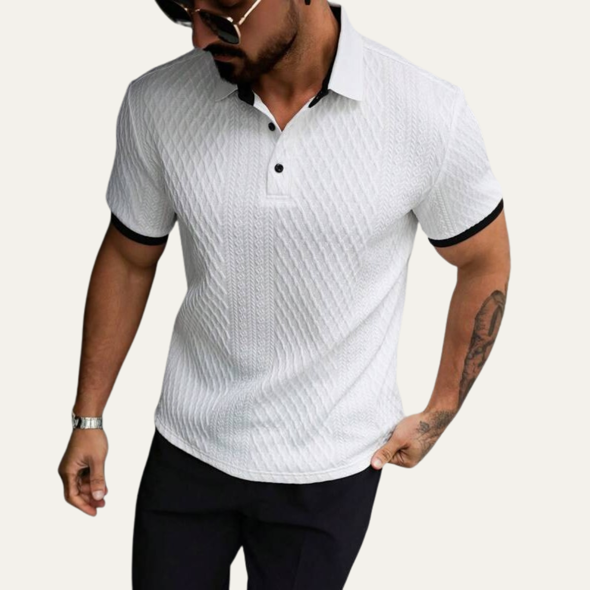 The Cedarcrest Park Men’s Elegant Textured Polo Shirt with Contrast Collar