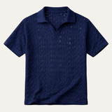 The Glenridge Hill Men’s Bohemian Crochet Mesh Linen Shirt – Navy Blue