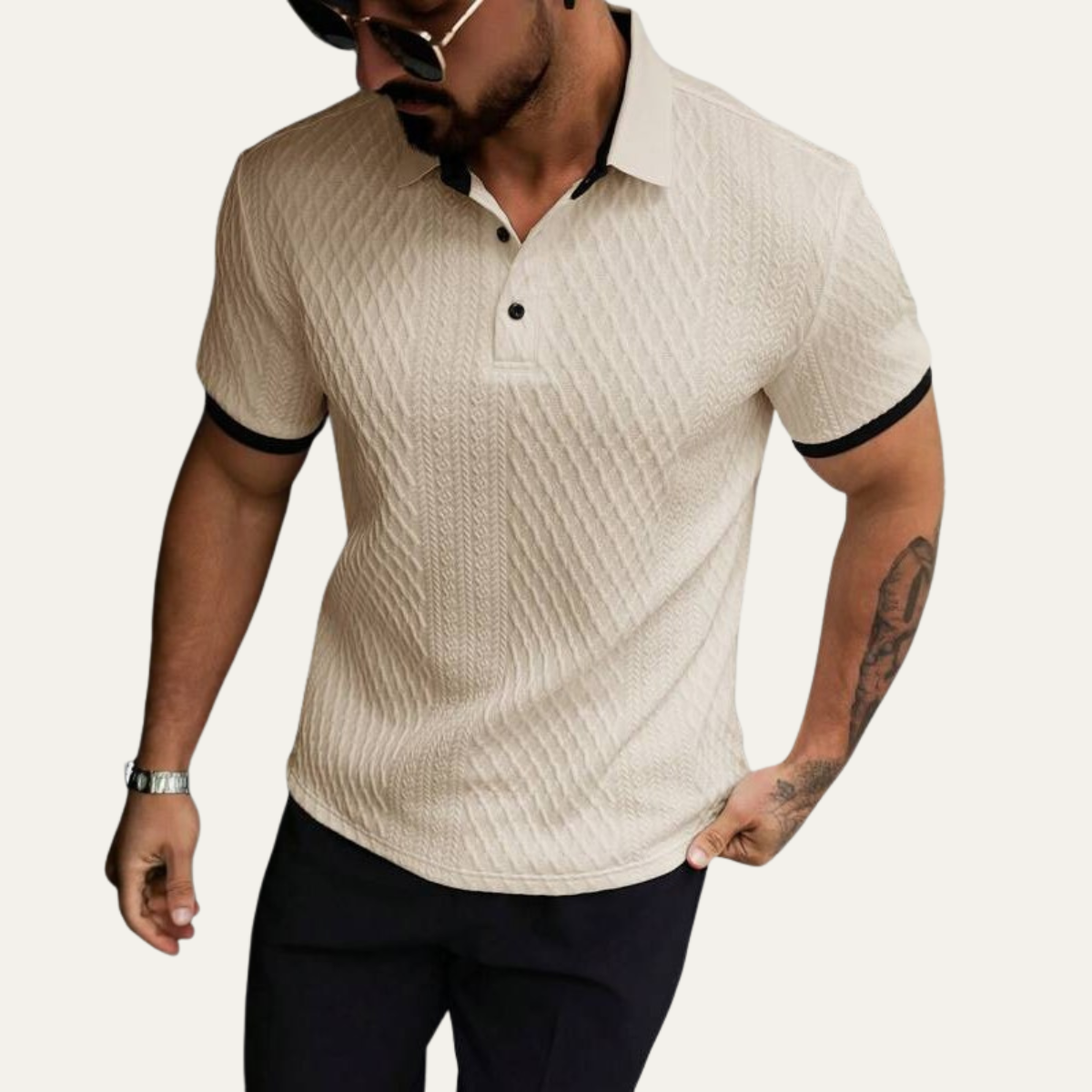 The Brookside Park Men’s Classic Textured Polo Shirt with Contrast Collar