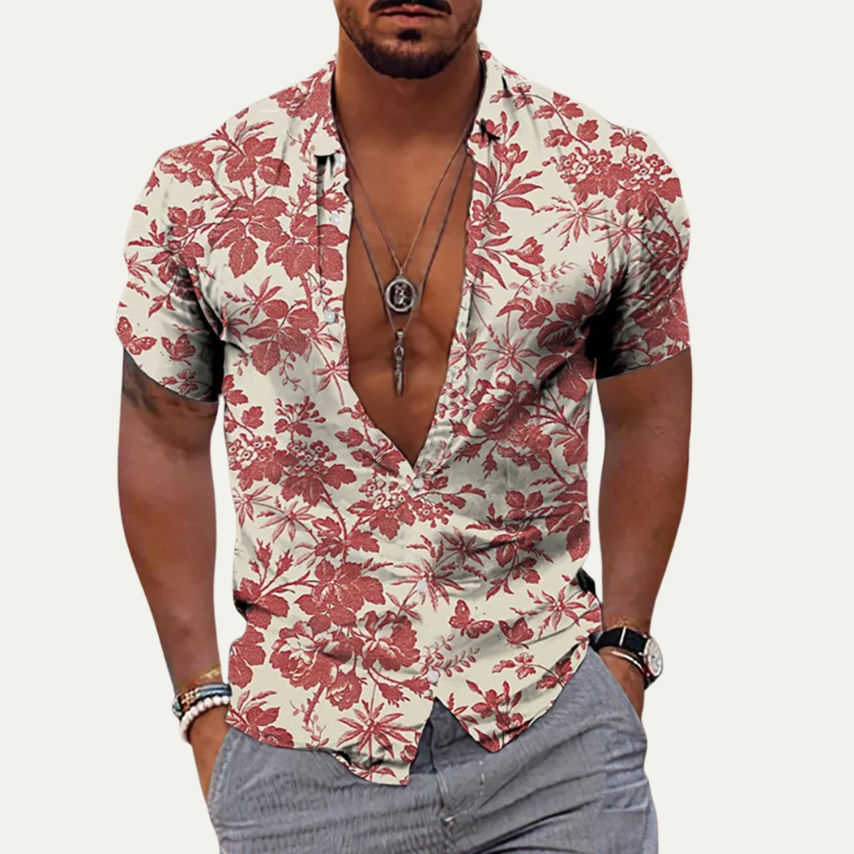 The Ironwood Hill Men’s Soft Tropical Coconut Print Hawaiian Beach Shirt