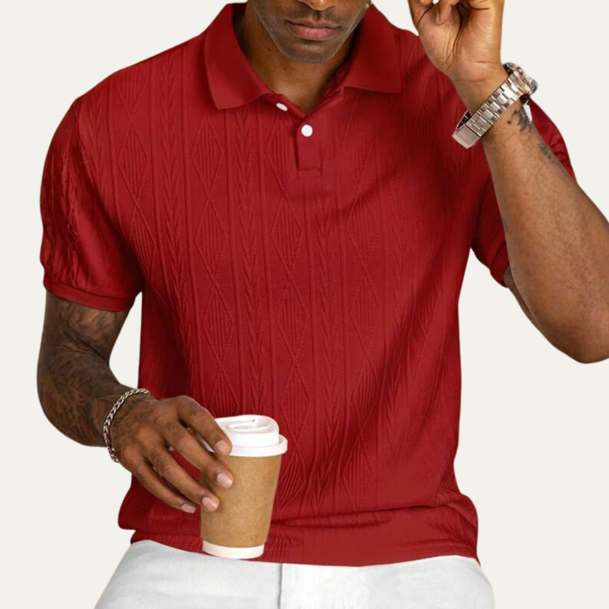 The Ridgebrook Men’s Textured Button Up Casual Polo Shirt