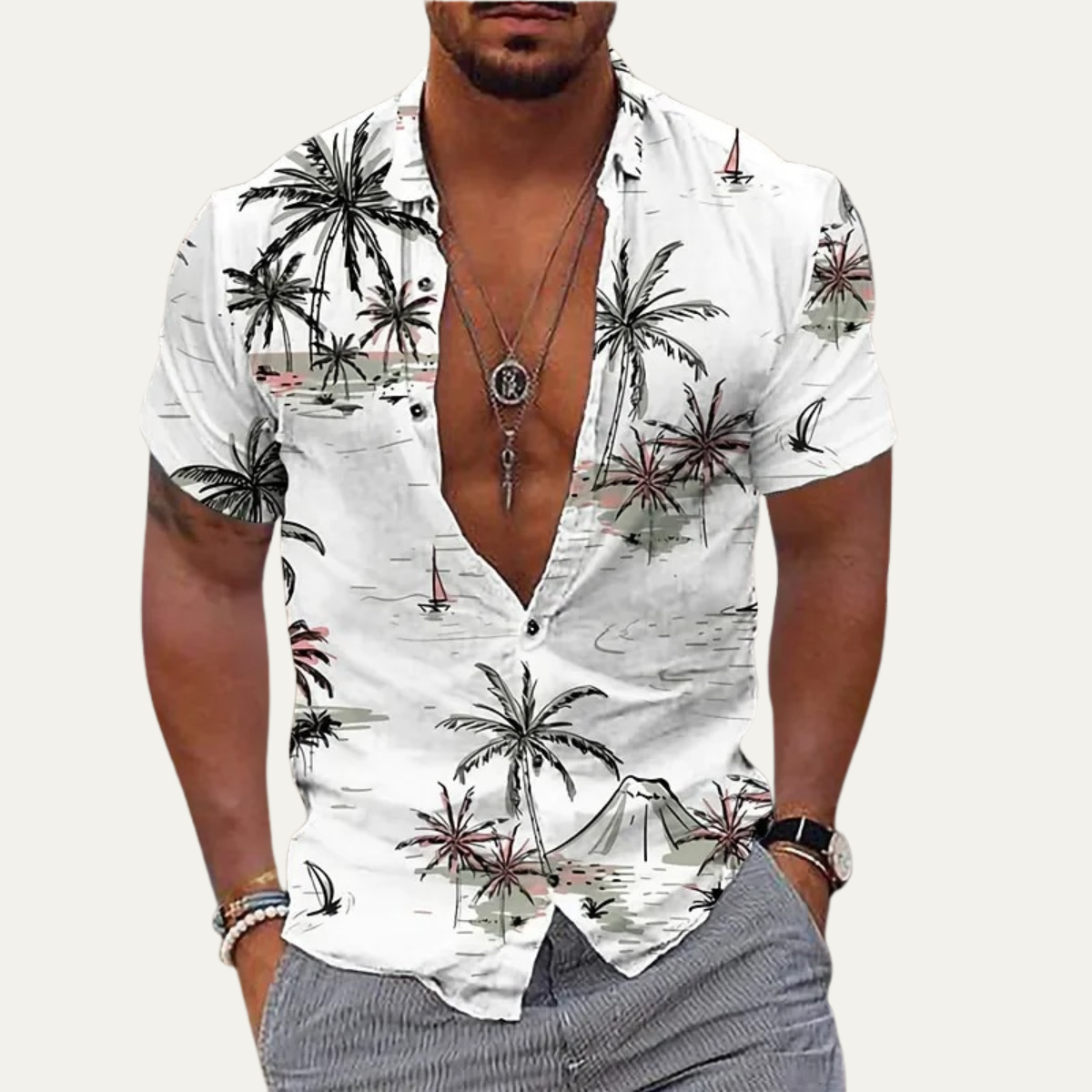 The Willowrun Men’s Classic Tropical Coconut Print Hawaiian Beach Shirt