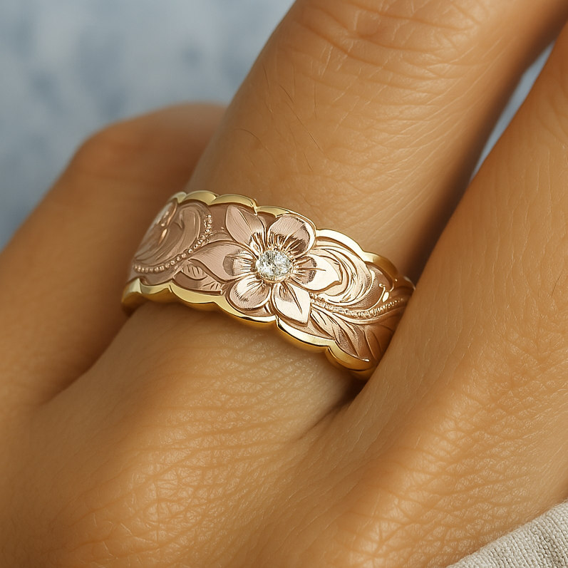 Vintage Pink Flower Gold Ring